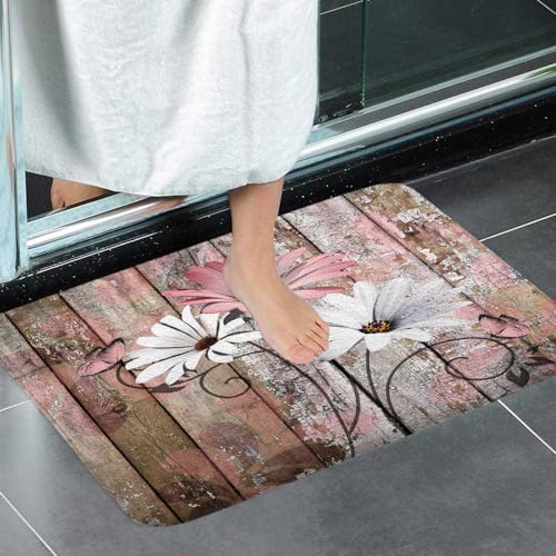 Daisy Floral Bath Mat - Non-Slip Soft Flannel Doormat 17x29
