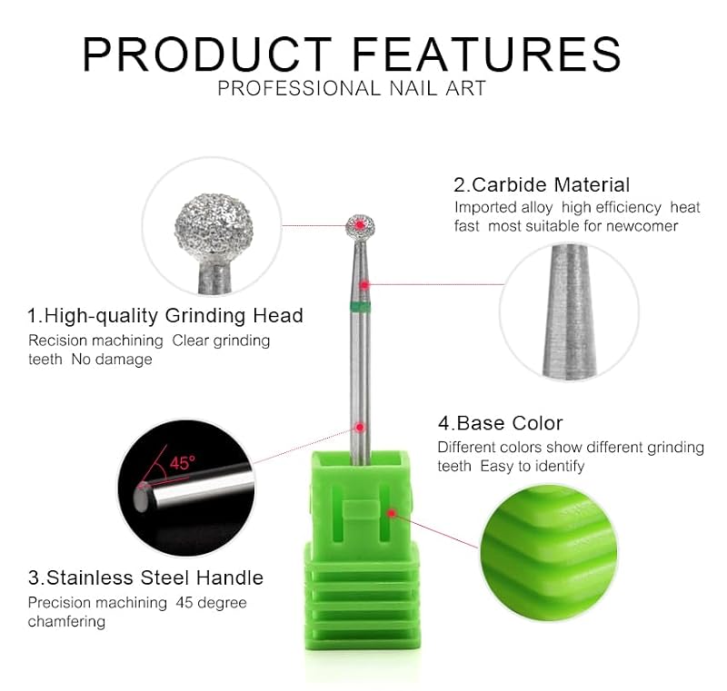 Siyuwuro 3Pcs Cuticle Nail Drill Bit Set 3/32 Inch Tungsten Steel Ball and Needle Bits for Electric Nail File