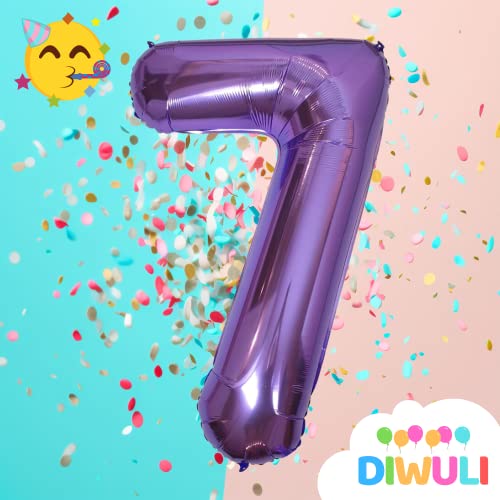 DIWULI 40 Inch Purple Number 7 Foil Balloon for Birthday Party