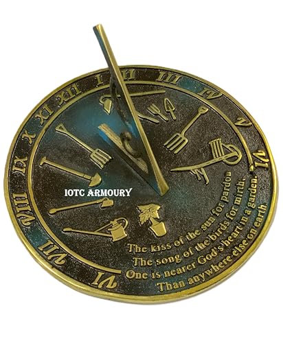 Garden Sundial 10 Inch Brass Decorative Outdoor Sun Clock for Garden & Yard