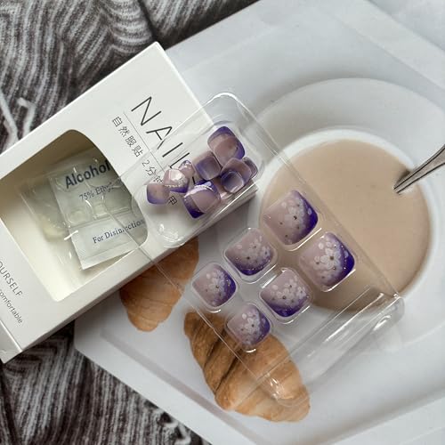 Purple French Square Press-on Toenails Glossy Acrylic False Nails 24 Pcs