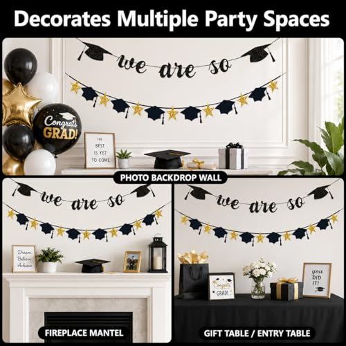 Graduation Decorations 2026 Black and Gold Party Banner Set