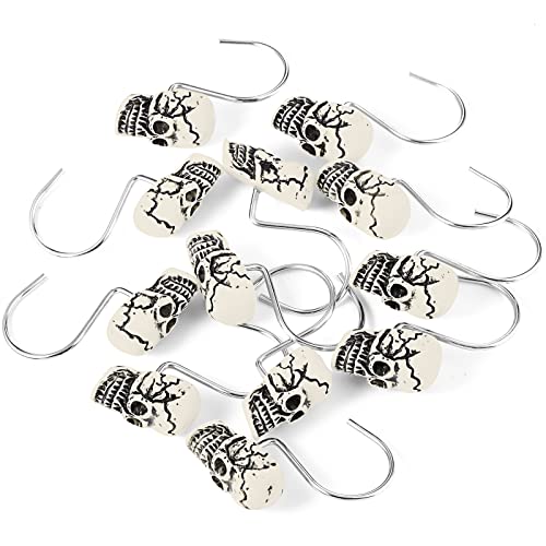 Jetec 12-Piece Skull Shower Curtain Hooks, Stainless Steel Gothic Rings