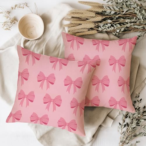Fahrendom Pink Bow Decorative Throw Pillow Covers - Set of 2