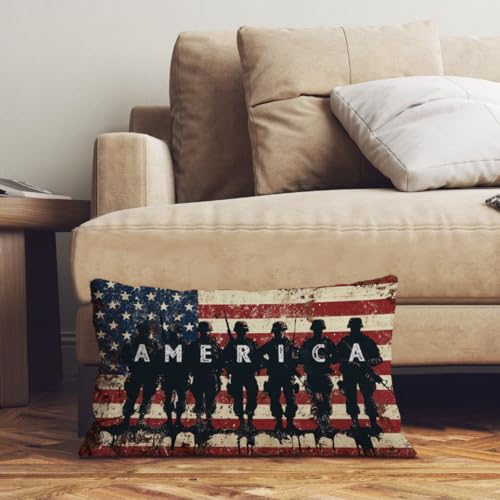NUTEEN Patriotic 12x20 Inch American Flag Throw Pillow Cover for 4th of July Memorial Day