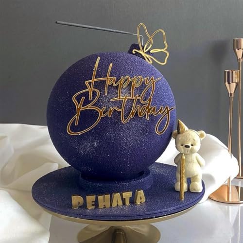 Happy Birthday Cake Topper Golden Acrylic 9 Pack Party Decor