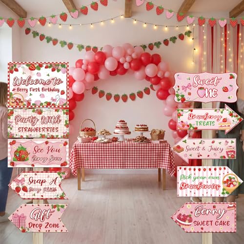 20 Pcs Strawberry Birthday Party Signs - 1st Birthday Decor