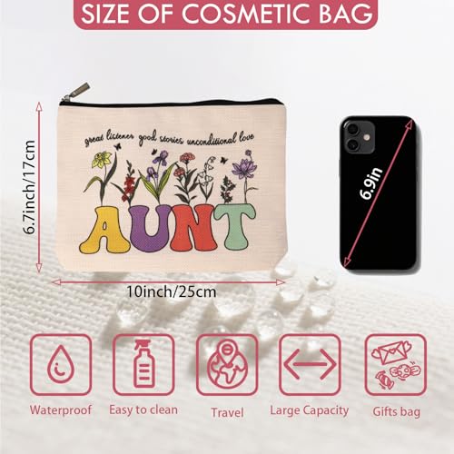 Aunt Makeup Bag Waterproof Linen Travel Cosmetic Pouch for Birthday