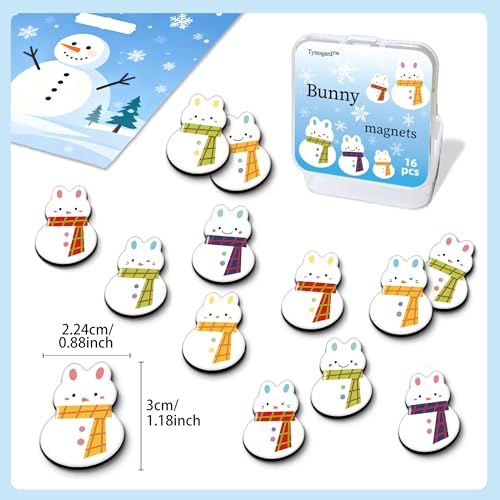 Tynogard 16 Pcs Cute Snowman Bunny Fridge Magnets Set