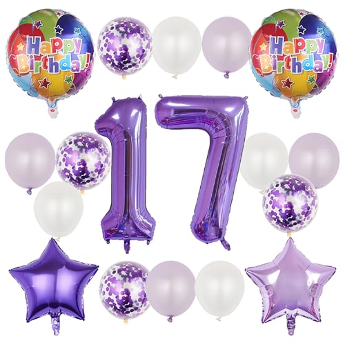 17th Birthday Decorations - Purple 18 Pcs Balloon Set
