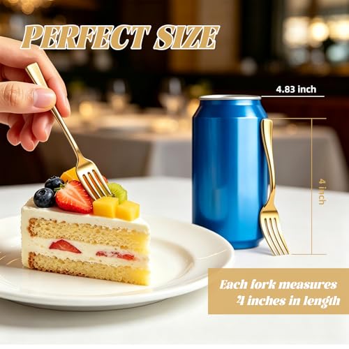 MiraFure 4-Inch Gold Mini Plastic Forks - 100 Pack Heavy Duty Appetizer Forks