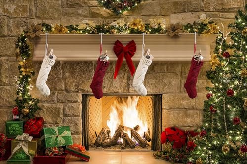 Silver Christmas Stocking Holders Set of 4 Mantel Hooks with Figurines