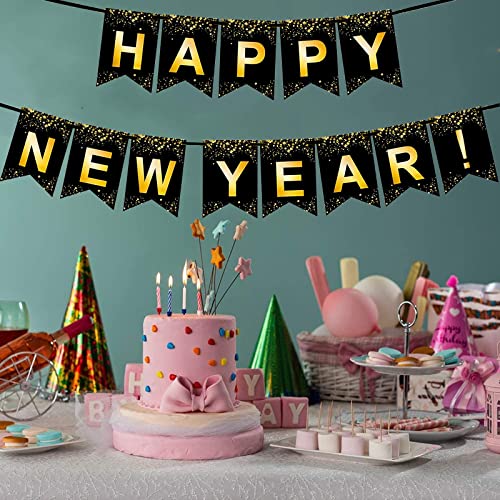 10FT Black and Gold Happy New Year Banner for Party Decorations
