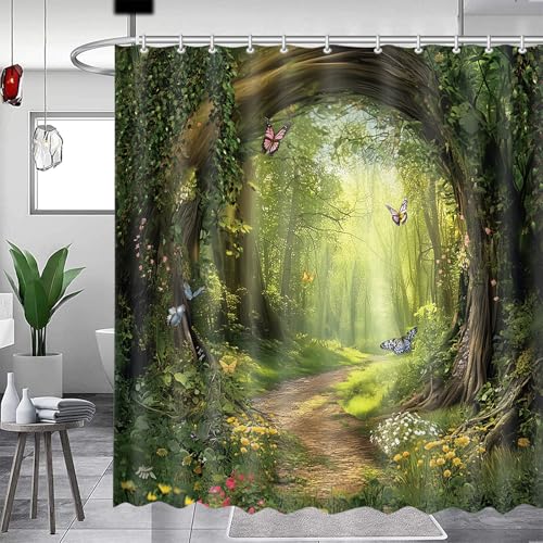 Enchanted Forest Shower Curtain - Waterproof Nature Design 72x72