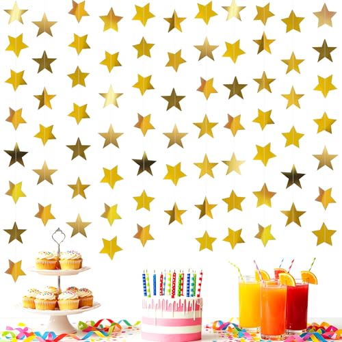 5pcs Gold Star Garland - 66ft Double-Sided Hanging Decorations