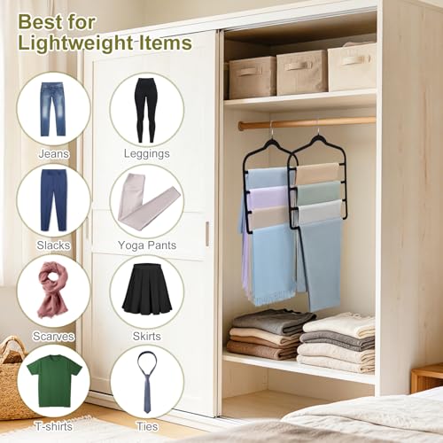 Aoyaiar 2-Pack Space Saving Pants Hangers, Non-Slip Velvet Multi-Tier Rack