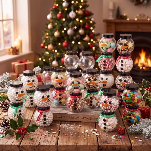 Christmas Snowman Candy Jars Set of 24 with Two Color Ribbons
