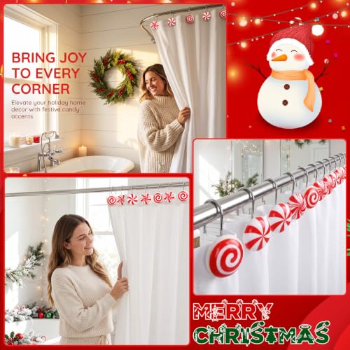Candy Shower Curtain Hooks - Christmas Peppermint Red White Set of 12