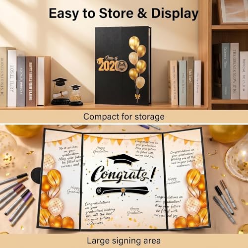 Elegant Graduation Guest Book 2026 - Black & Gold Party Decor