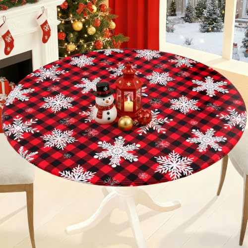 Fitted Christmas Tablecloth for 42-50 Inch Round Tables - Black & Red Variation
