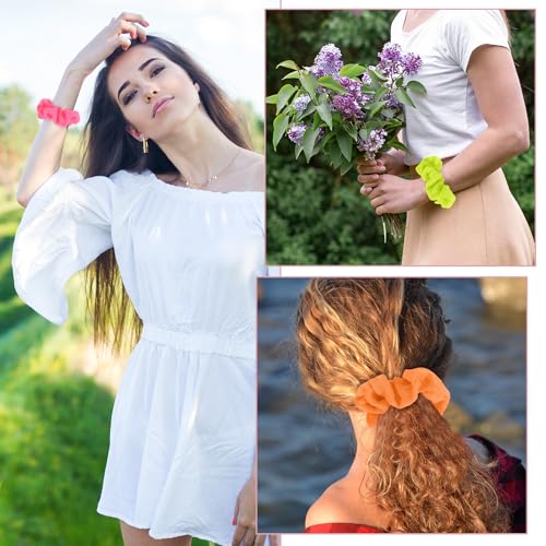 Mabor Neon Scrunchies for Hair - 4 Pack Soft Chiffon Elastic Hair Ties
