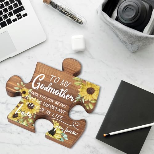 Godmother Thank You Wooden Puzzle Sign with Sunflower - Sentimental Gift from Godchild