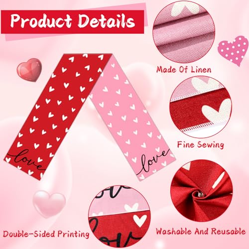 Valentine's Day Reversible Linen Table Runner 13 x 72 Inch Red and Pink