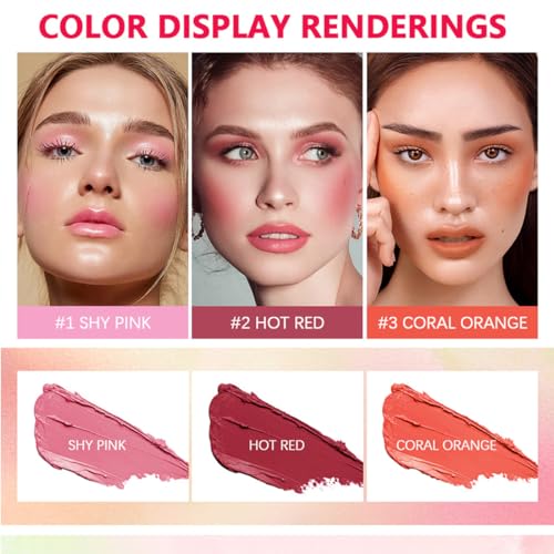 3-in-1 Cream Blush Stick - Waterproof Natural Tinted Makeup for Cheeks, Lips and Eyes #03 Coral Orange