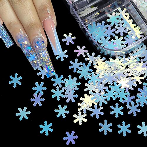 Qdsuh 12-Grid Holographic Christmas Nail Glitter Sequins Snowflake Art