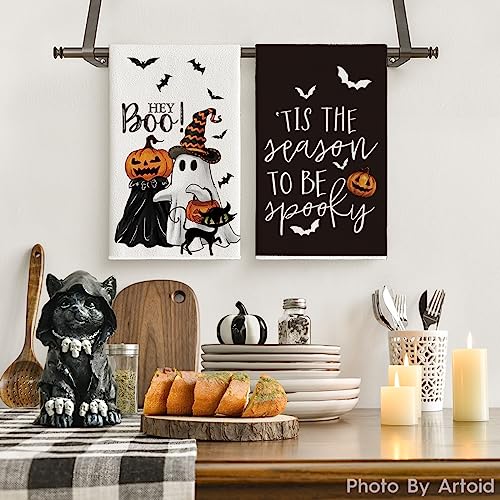 Ghost Cat Halloween Kitchen Towels Set of 2 - 18x26 Inches