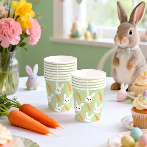 Easter Paper Cups 9oz - 50 Pack Carrot Bunny Design Disposable