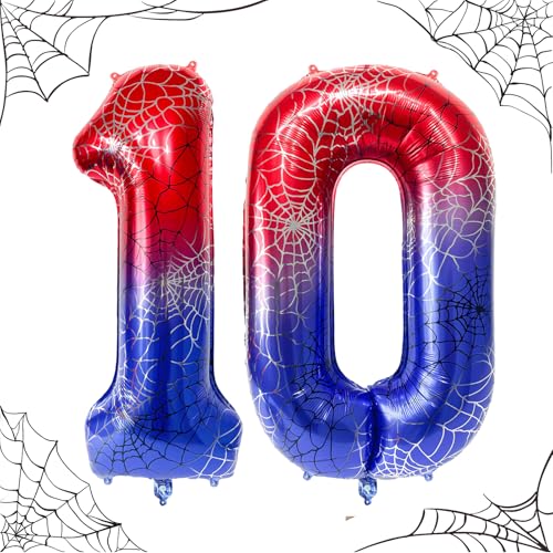 TNCDJKPA 40 Inch Spider Theme Number 10 Foil Balloons, Large Birthday Party Decorations
