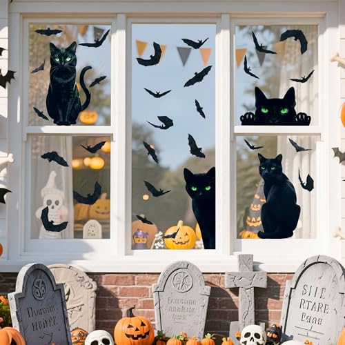 Halloween Window Clings - 4 Sheets Black Cat & Bat Stickers