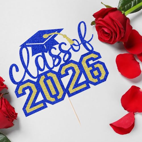 Glitter Class of 2026 Cake Topper - Graduation Party Decoration