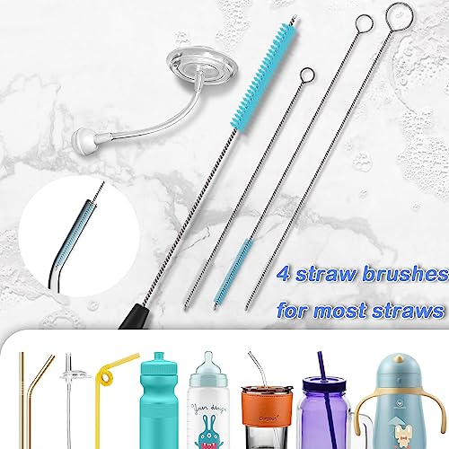 7-Piece Stainless Steel Bottle Brush Set - Long Handle Cleaning Tools, Brown