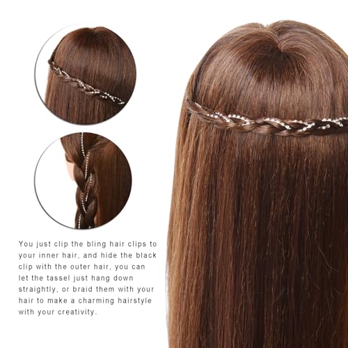 Rhinestone Hair Chains Silver Clip-In Tassel Hair Jewelry 2 Pcs