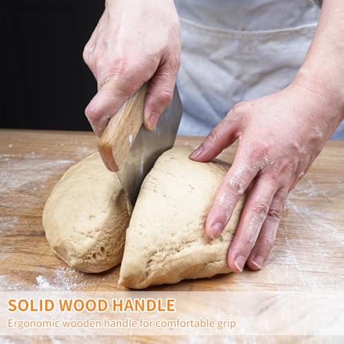 ALLTOP Stainless Steel Dough Cutter with Wooden Handle - Multipurpose Baking Tool