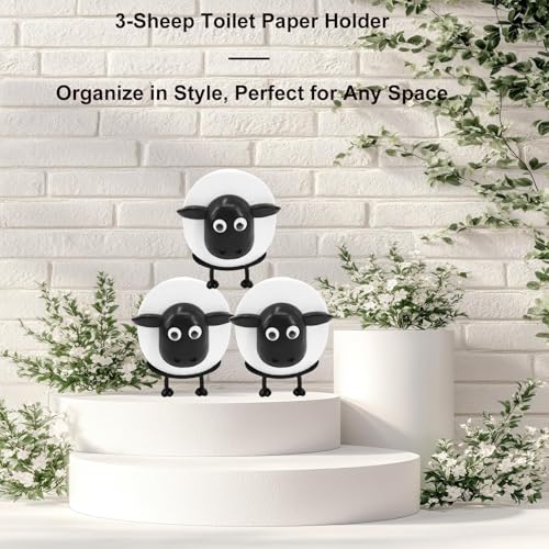 3-Pack Sheep Toilet Paper Holder Set - Cute Bathroom Organizer, Wall & Counter Mount