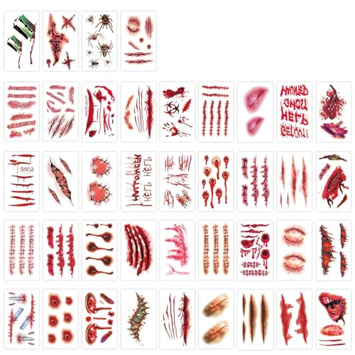 Fake Scar Temporary Tattoos - 265 Pcs Realistic Wound Stickers for Halloween