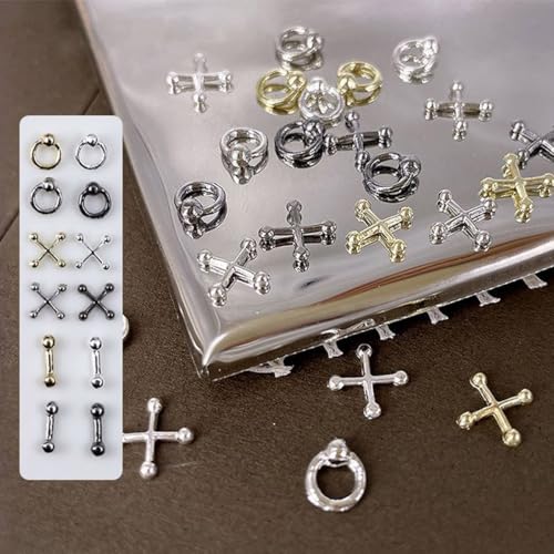 60Pcs Metal Nail Charms Punk Gothic Alloy Gems for Manicure DIY Art Decor