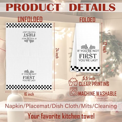 Race Car Kitchen Towels - Motivational Black & White Checkered Design, 16x24 Inch