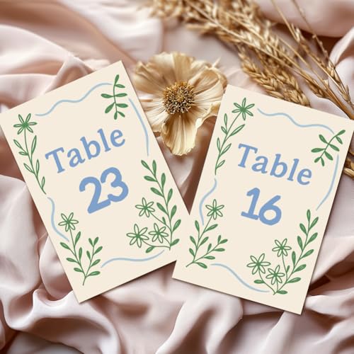Wedding Table Numbers Cards Set - 32 Double-Sided 1-30 with Leaf Design