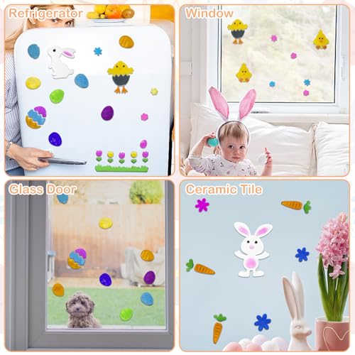 Easter Window Clings - 4Pcs Colorful Gel Stickers with Bunny, Egg & Carrot Designs