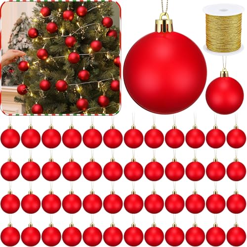 Christmas Fillable Plastic Ornaments Set 2.36 Inch Red with Rope - 50 pcs - Variation of 2.36 Inch / Red / 50