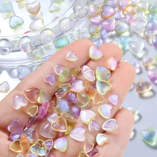 Aurora Heart Nail Art Charms Mixed Size Crystal Gems 50Pcs