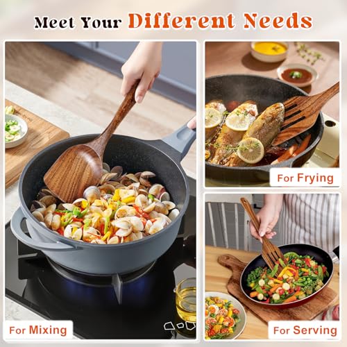 2Pcs Acacia Wooden Spatula Set - Solid & Slotted Turner Utensils