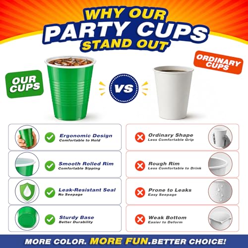 Glotoch Express Green Disposable Plastic Cups 12 oz - 50 Count, BPA-Free Party Drinkware