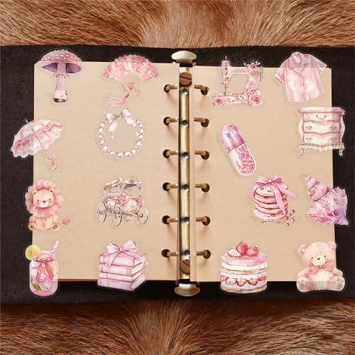 50 Waterproof Pink Aesthetic Stickers for Scrapbooking & Journaling