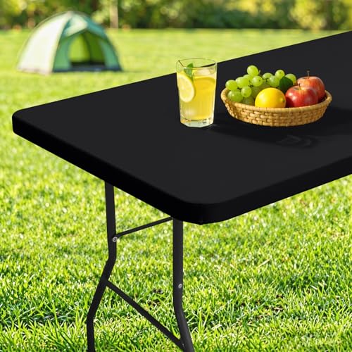Black Elastic Fitted Tablecloth - 48" x 24" Rectangular Cover