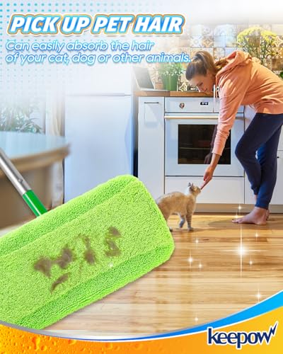KEEPOW Reusable Mop Pads for Swiffer - Dual-Material Wet/Dry, 4 Pack Green